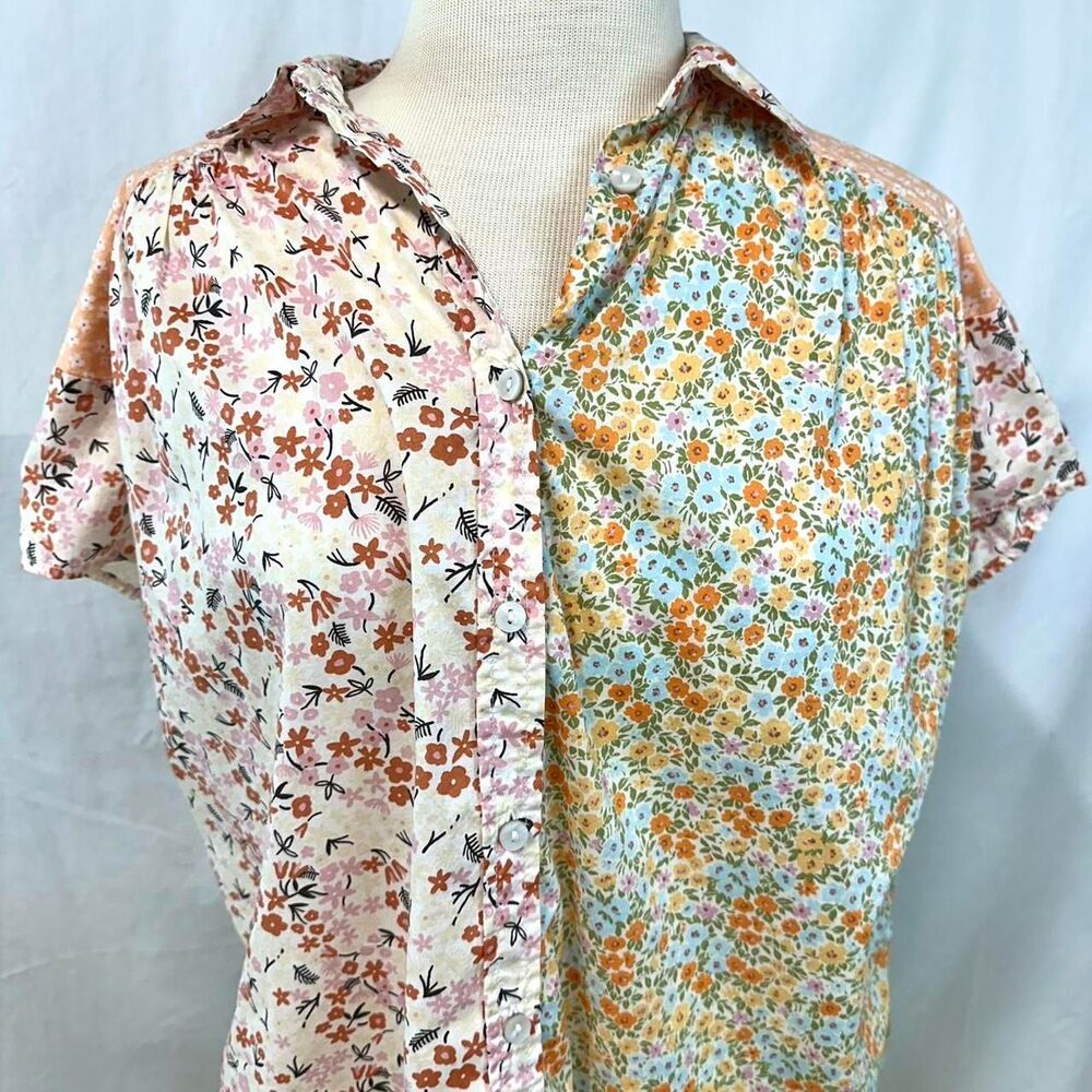 American Eagle Pastel Floral Patchwork Oversized … - image 3